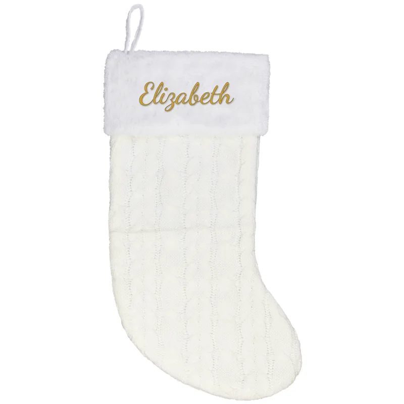 Elizabeth embroidered on a cream Christmas stocking