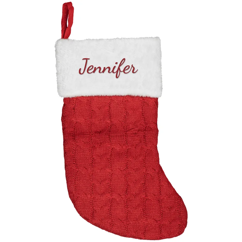 Jennifer embroidered on a red Christmas stocking