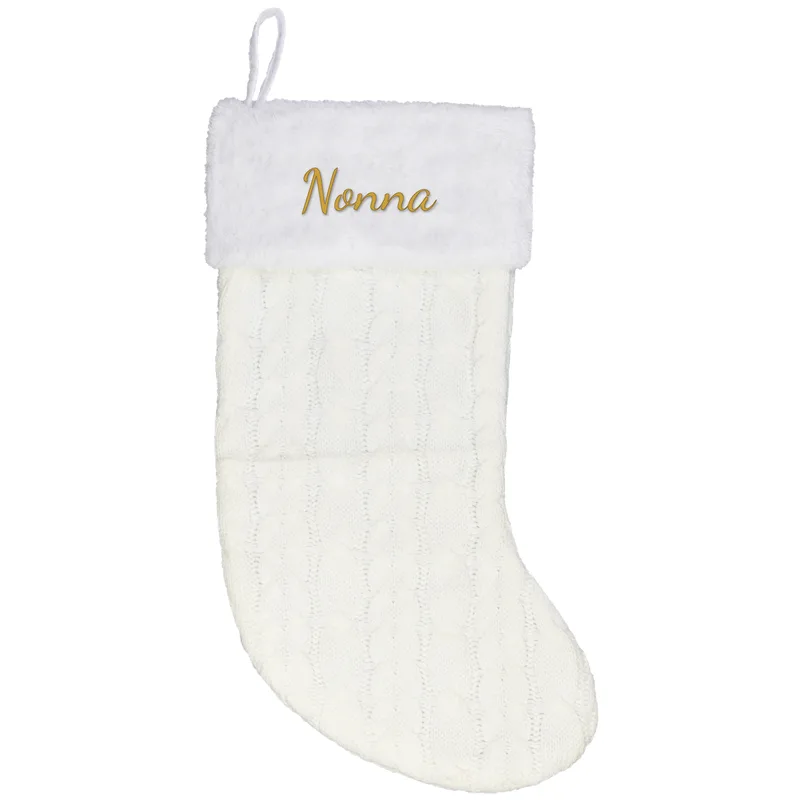 Nonna embroidered on a cream Christmas stocking