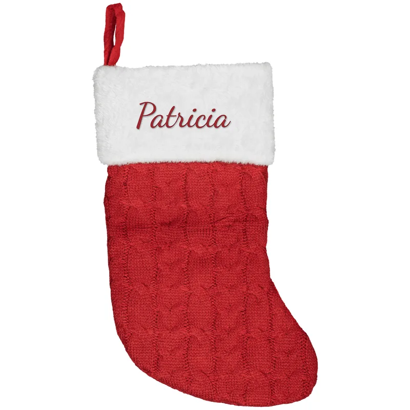 Patricia embroidered on a red Christmas stocking